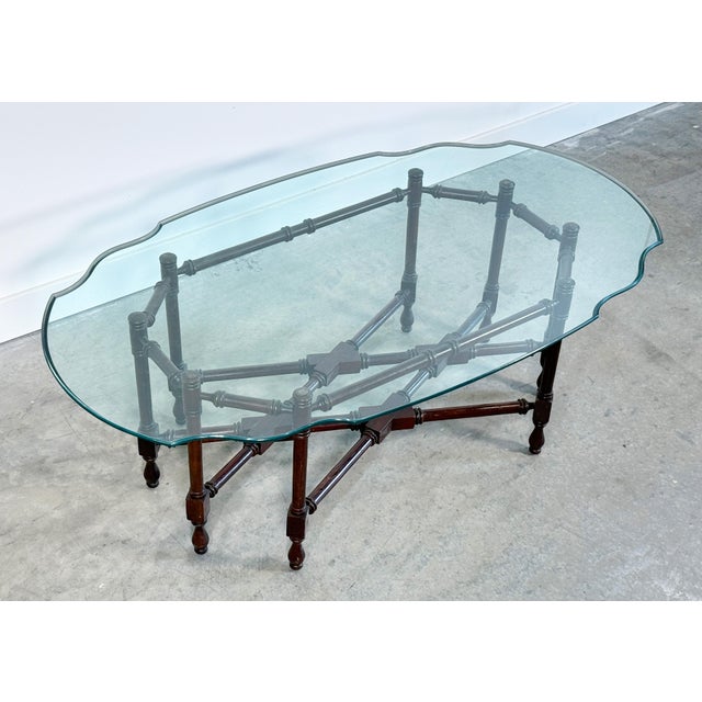 Hammary Mahogany Faux Bamboo Coffee Table With Scalloped Glass Top For Sale - Image 9 of 12