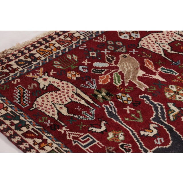 Tribal Vintage Persian Gabbeh Runner in Red With Animals Pictorials - Rug & Kilim For Sale - Image 3 of 10