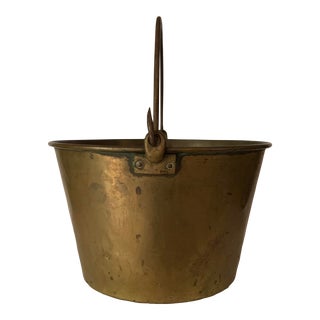 Antique Brass Bucket Kettle Log Holder For Sale