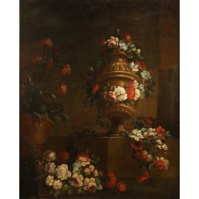 Pietro Francesco Gambone (Turin, c. 1682 - 1737) Flower arrangement with a classical vase 135 x 109 cm - Framed 152 x 124...