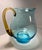 1970s Vintage Mid-Century Modern Scandinavian Blue & Amber Hand Blown Glass Pitcher 8" For Sale - Image 5 of 8