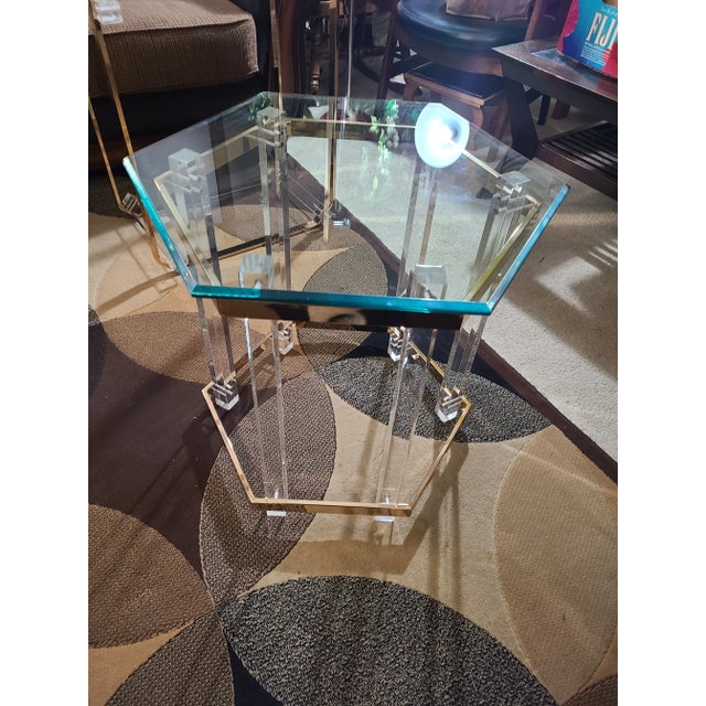 Vintage Charles Hollis Jones Style Brass and Lucite End Table For Sale In Chicago - Image 6 of 9