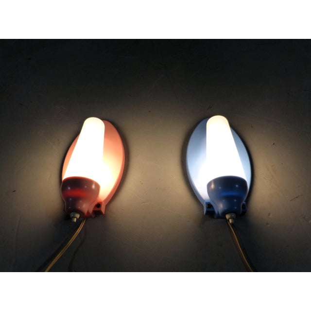 Pink & Blue Wall Lamps, 1950s, Set of 2 For Sale - Image 15 of 18
