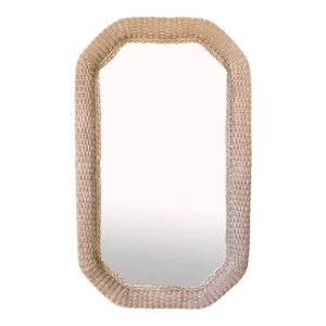 Vintage Henry Link Whitewash Wicker Hanging Wall Mirror