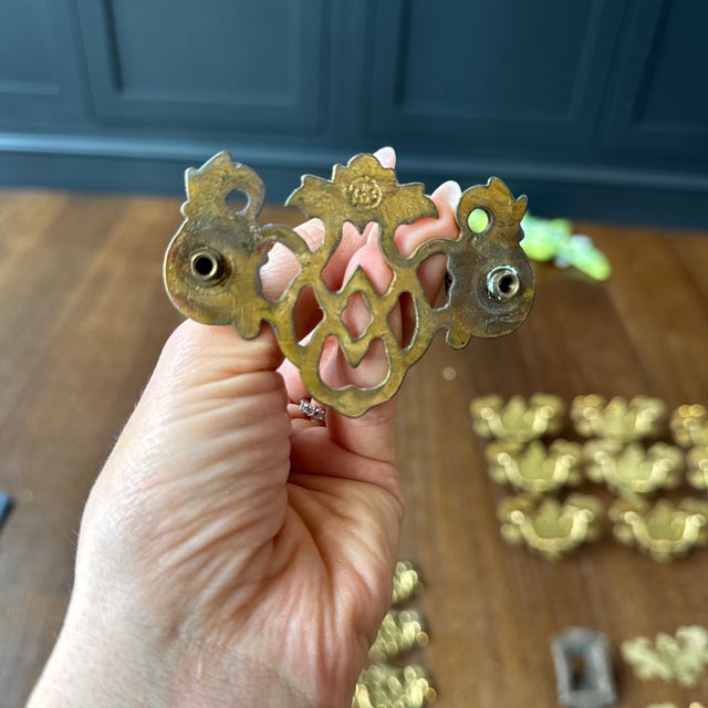 Set of 24 Vintage Solid Brass Chippendale Drawer Pulls — Pierced Federal Revival Hardware For Sale - Image 11 of 11