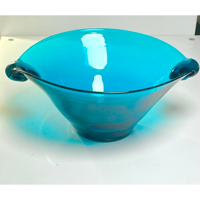 1940s 1940s Blenko #517l Blob Handled Bowl by Winslow Anderson, Turquoise For Sale - Image 5 of 12