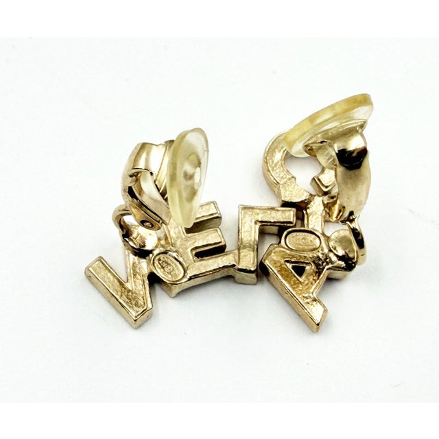Chanel Chanel Gold CC Crystal Cha Nel Letter Asymmetrical Clip on Earrings, A Pair For Sale - Image 4 of 4