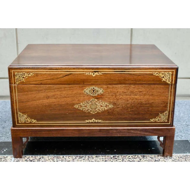 Antique rosewood French wedding chest made as a fancy and expensive gift for the bride. The rosewood chest has gilt bronze...
