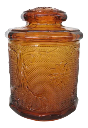 Tiara Indiana Glass Sandwich Amber Biscuit Cookie Candy Jar with Lid