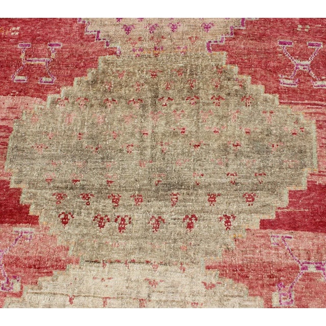 Vibrant Hand Knotted Turkish Vintage Runner in Faded Red, Coral, Orange, Pink and Green For Sale In Atlanta - Image 6 of 13