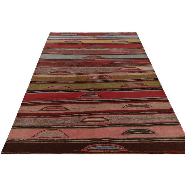 Rug & Kilim Vintage Heriz Persian Kilim in Pink and Colorful Geometric Stripes - Rug & Kilim For Sale - Image 4 of 7