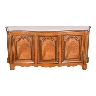Baker Furniture French Provincial Burled Walnut Sideboard or Bar Cabinet For Sale