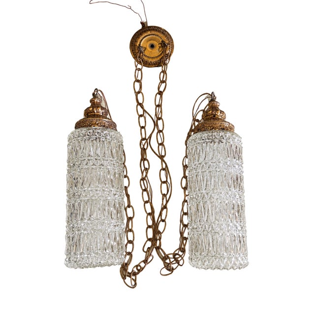 Hollywood Regency Vintage Hollywood Regency Double Swag Cut Glass Pendant Chandelier For Sale - Image 3 of 11