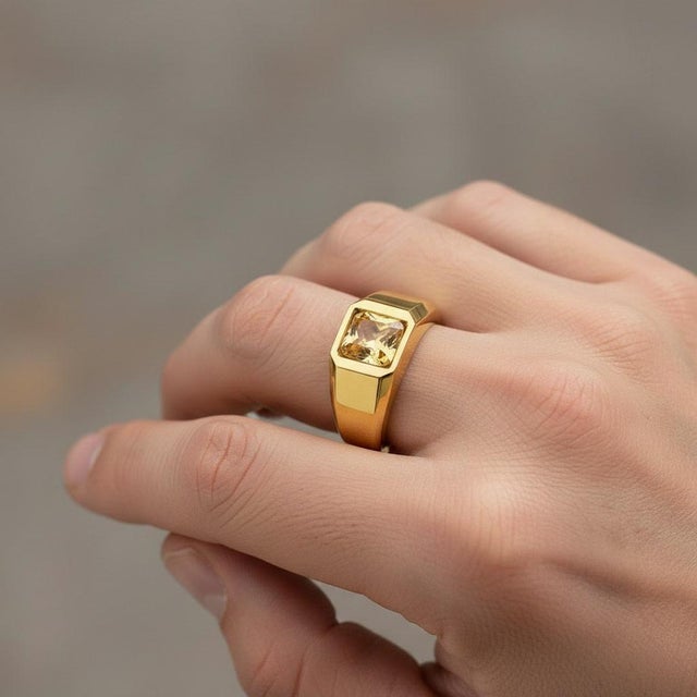 Signet Ring With Citrine for Men Silver, Gold, Size 10 For Sale - Image 4 of 5