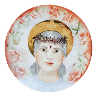 Hand-Painted Porcelain St. Rita Plate by Lithian Ricci For Sale