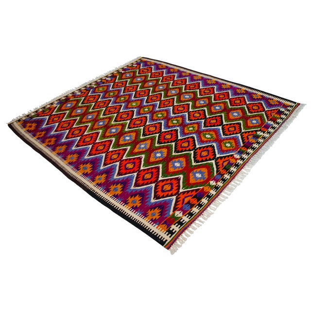 1960s Vintage Turkish Rug Kilim Hand Woven Area Rug - 6′2″ X 6′7″ For Sale - Image 5 of 16