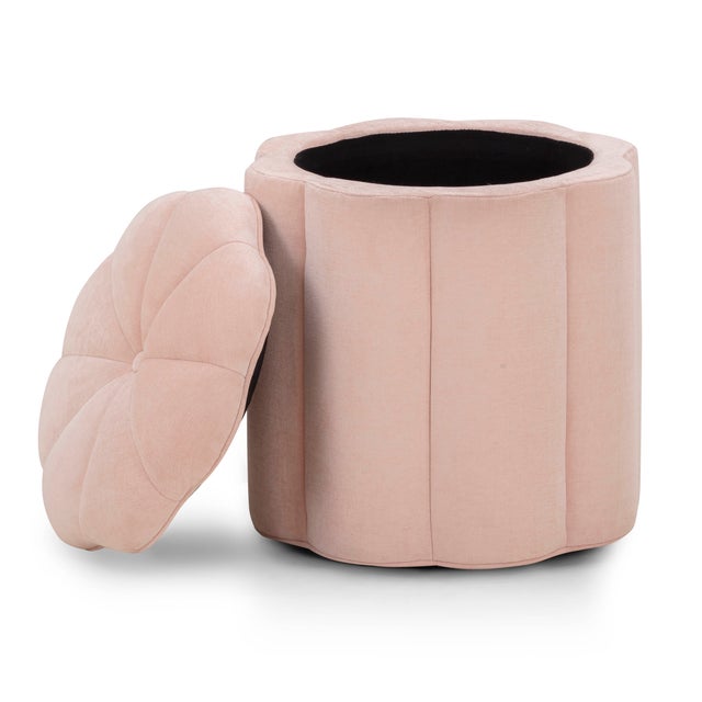 The Fleur velvet storage ottoman brings a soft, playful touch to any space. Its flowery silhouette and plush velvet...