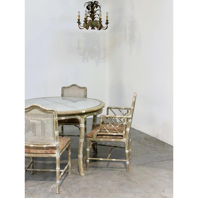 Vintage Dining Set in Faux Bamboo with Fabric, 1980s, Set of 5 For Sale - Image 4 of 16