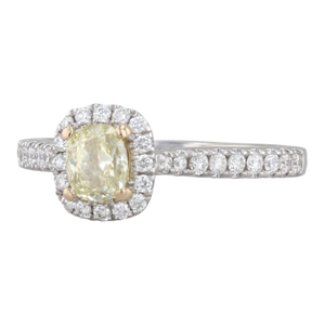 0.84ctw Yellow White Diamond Halo Engagement Ring 14k White Gold Size 5.75 Atara