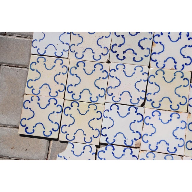 19th-20th Century Portuguese Antique Tiles Set of 59 Blue & White Quatrefoil Pattern For Sale - Image 4 of 18