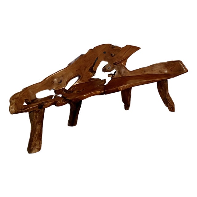 Organic Modern Sculptural Teak Live Edge Bench For Sale