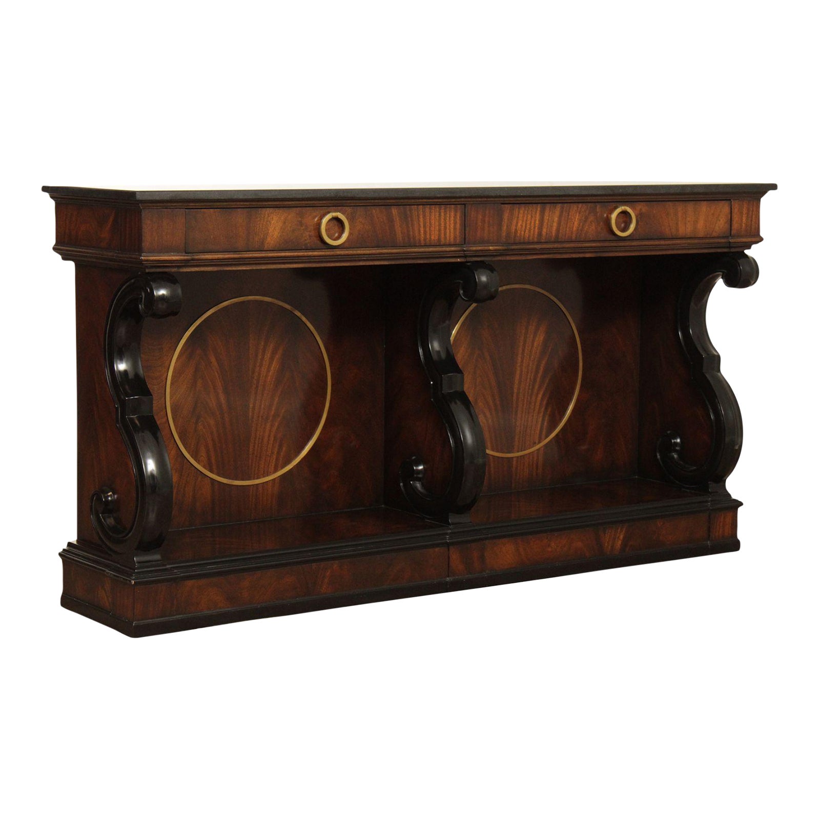 Mahogany Regency Style Granite Top Sideboard with Scroll Brackets
