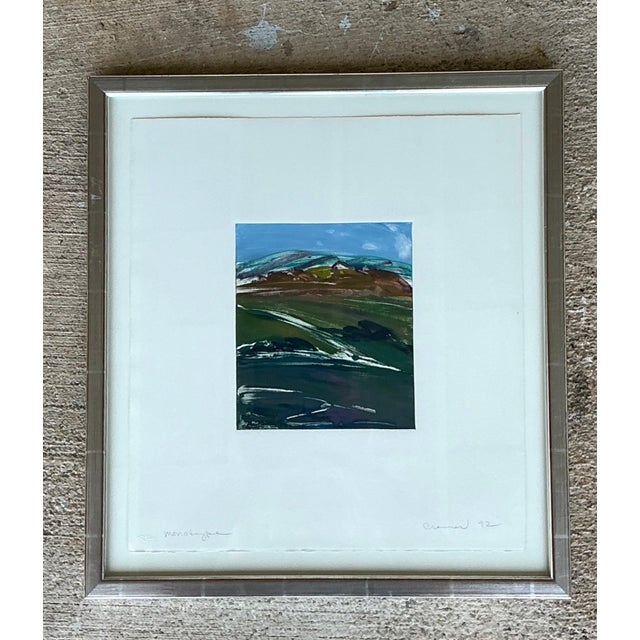 Mid-Century Modern Framed Abstract Landscape Monotype Print For Sale - Image 3 of 17