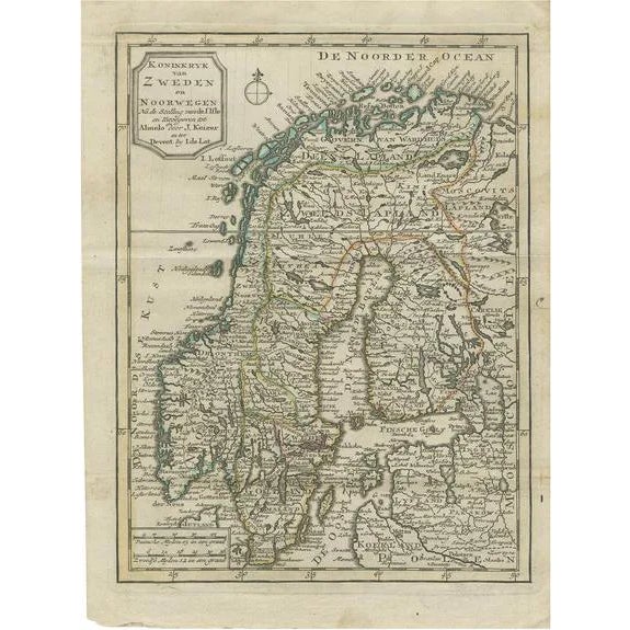 Antique Map of the Kingdom of Sweden and Norway by Keizer & De Lat, 1788 For Sale
