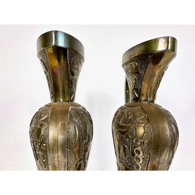 Egiptian Scenes Galvanized Metal Vases, 1900s, Set of 2 For Sale - Image 5 of 15