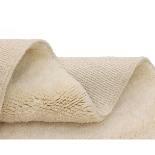 Contemporary Minimalist Ivory Hand-Knotted Moroccan Wool Rug | 6'6" X 10'1" | One of a Kind For Sale - Image 3 of 7