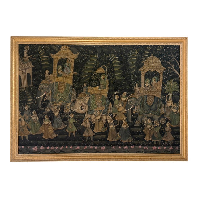 Large Indian Traditional Painting on Silk/Framed For Sale