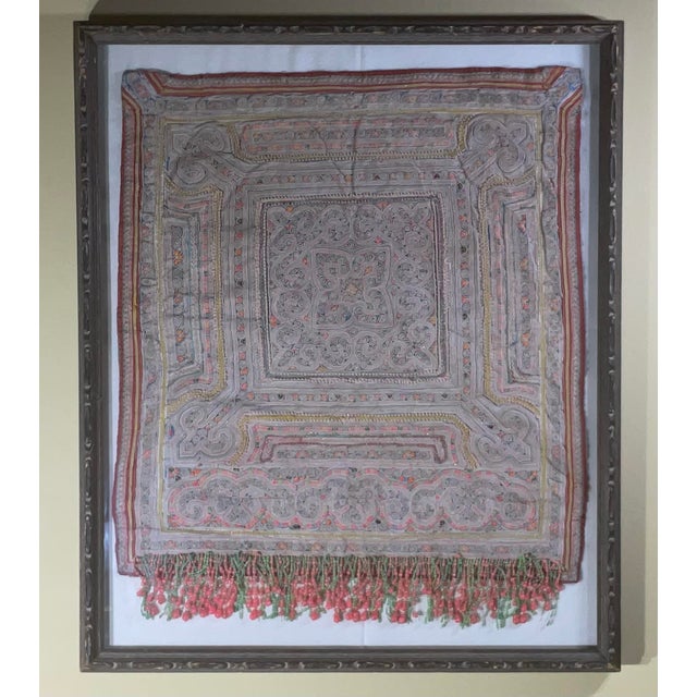 "Antique Hmong Paj Ntaub Story Cloth, Hand-Stitched Textile Art, Framed" For Sale - Image 10 of 16