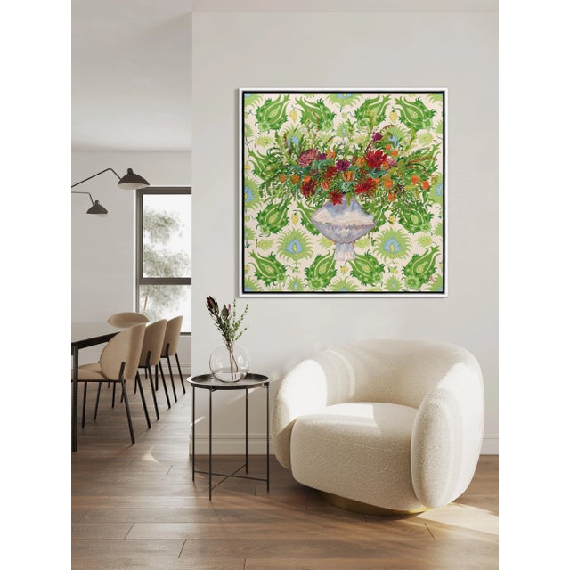 Contemporary Kashmiri Bloom by Venetia Syms in White Frame, Large Art Print on Canvas For Sale - Image 3 of 3
