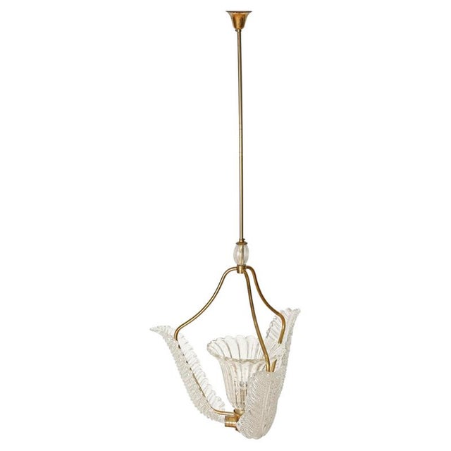 Large Flower Murano Glass and Brass Pendant from Barovier, Italy, 1940s For Sale - Image 13 of 13