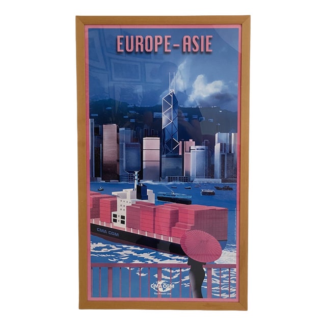 Cargo Ship French Line CMA CGM 2000 Europe/Asia Poster by Richard Roussel For Sale