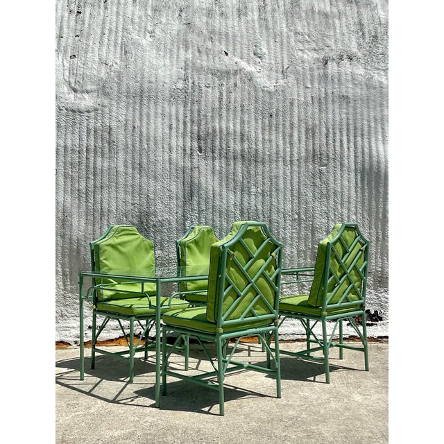 Hollywood Regency Vintage Coastal O’Brien Iron Works Dining Table & 4 Chairs For Sale - Image 3 of 12