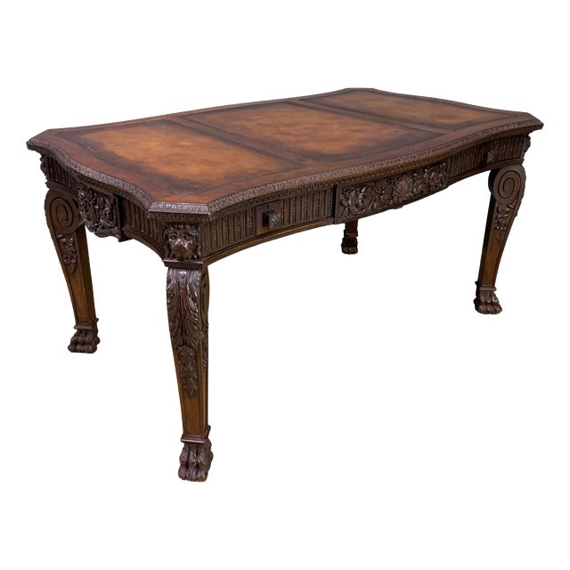 Chippendale Style Writing Table in Carved Mahogany, 1900 For Sale