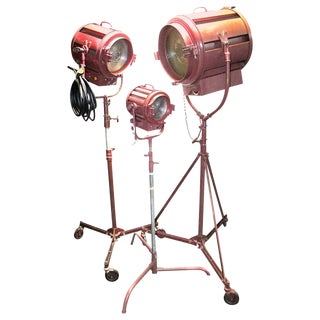 1950s Hollywood Movie Studio Floor Lamps With Stands- Set of 3 For Sale