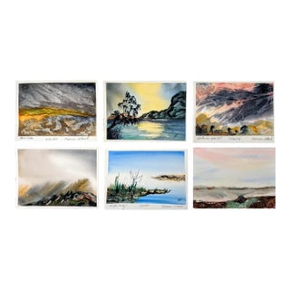 Signed Original Watercolor Paintings by Cameron O'Neal, Set of Six For Sale