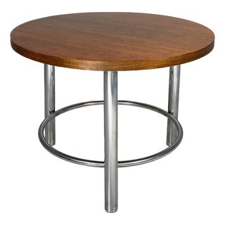Italian Bauhaus Round Coffe Table in Wood and Metal, 1930s For Sale