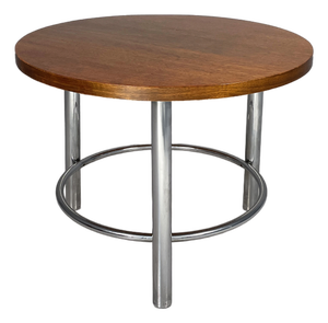 Italian Bauhaus Round Coffe Table in Wood and Metal, 1930s