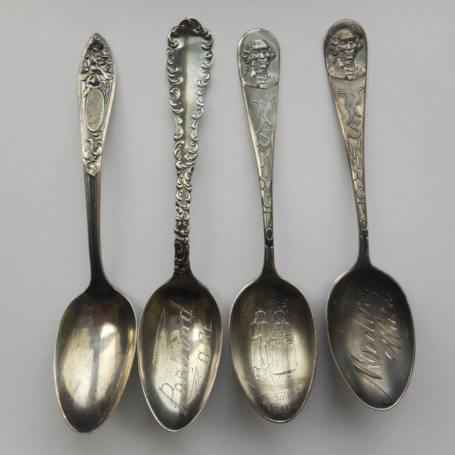 Antique Solid Sterling Silver Souvenir Spoons of Portland, Oregon, Moclips and Ellensburg