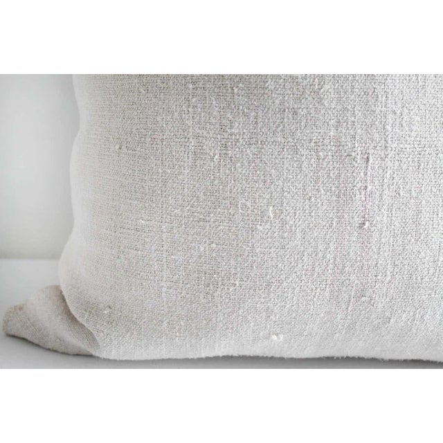 Vintage European Grain Sack Hemp Pillow With Pale Pink Stripes For Sale In Los Angeles - Image 6 of 8