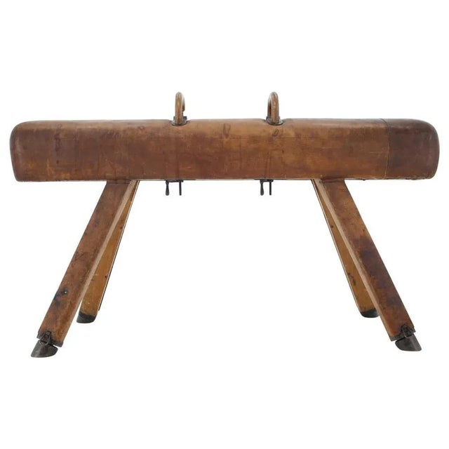 Large Adjustable Gymnastic Leather Pommel Horse, 1950s For Sale - Image 9 of 9