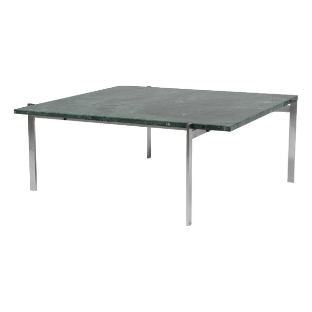 Coffee Table in Steel and Green Marble attributed to Poul Kjærholm for Fritz Hansen, 1970s For Sale