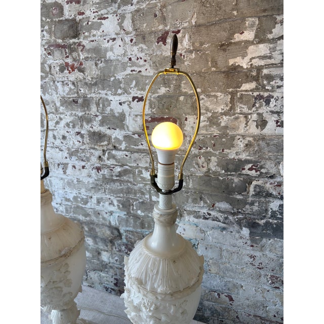Vintage Carved Alabaster Table Lamps - a Pair For Sale - Image 12 of 13
