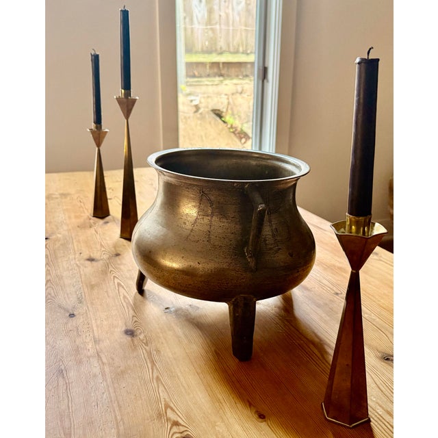 Antique Continental 1600s Bronze European Posnet, Cauldron Cast in Two Parts With Angular Handles and Tripod Feet, Maker’s Initials ‘A B’ For Sale - Image 12 of 12