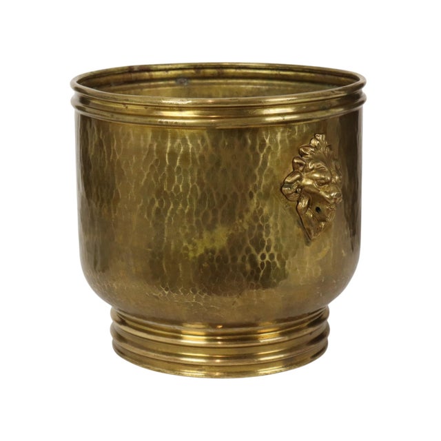 Large Hammered Brass Jardinière Planter with Lion Heads For Sale - Image 6 of 16