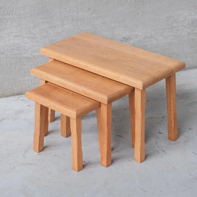 Mid-Century Blonde Oak Nesting Tables, 1970s, Set of 3 For Sale - Image 6 of 6