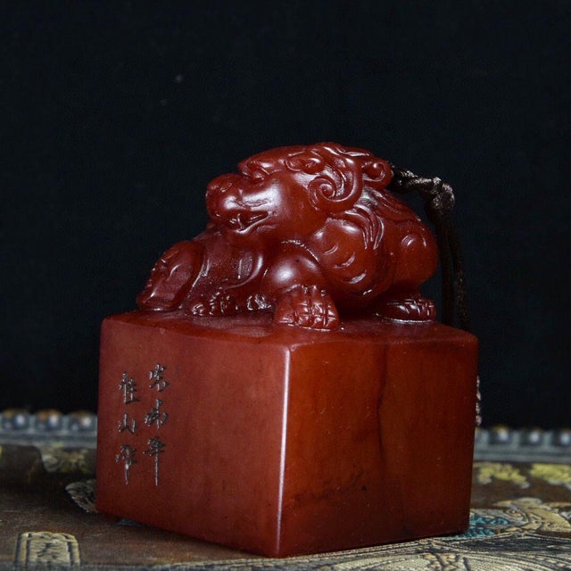 Asian 1950s Large Carved Stone Seal With Mythical Beasts For Sale - Image 3 of 9